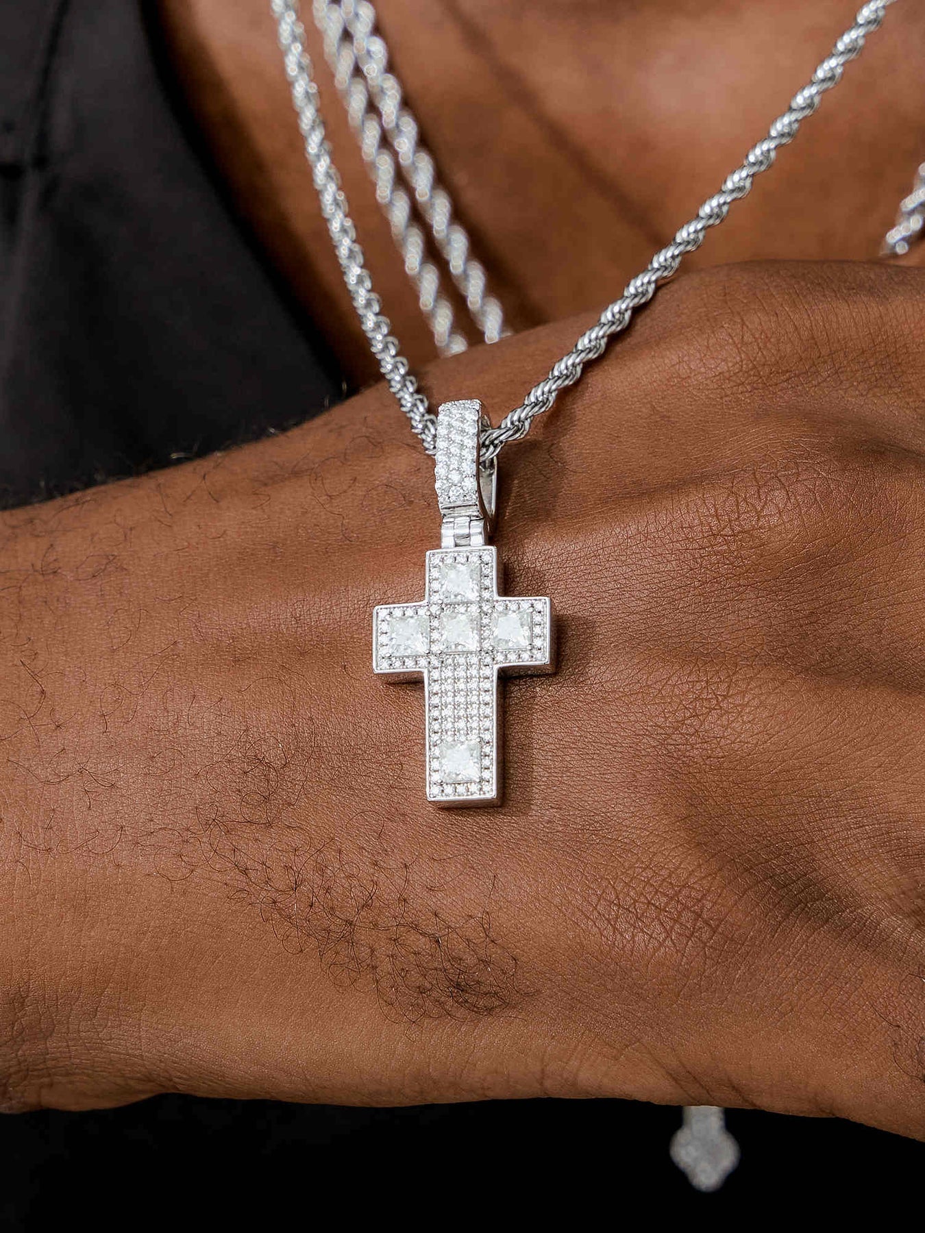 MW Premium VVS Moissanite Round Cut Cross Pendant 925 Sterling Silver Hip Hop MW_P1017