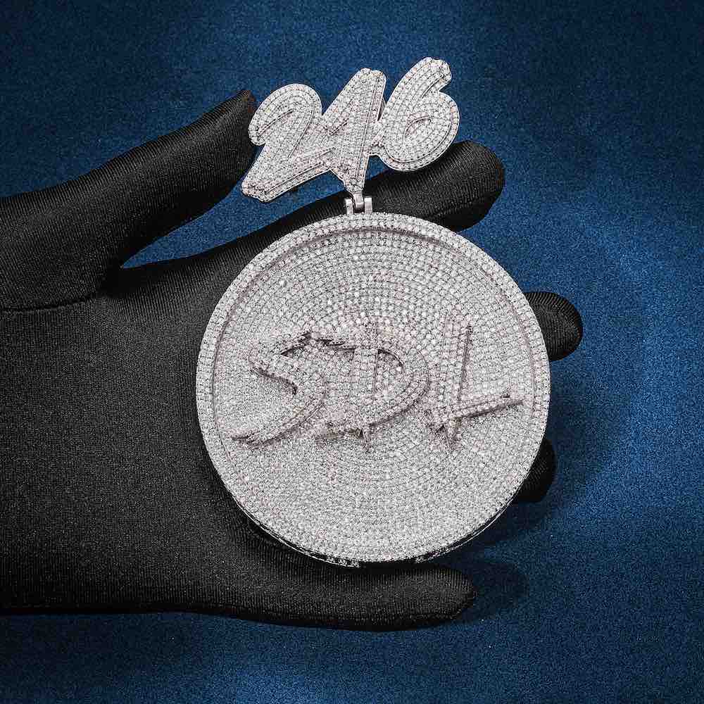 “SDL” Custom Moissanite Circle Pendant – Iced Out Diamond-Look Personalized Necklace Jewelry for Men & Women