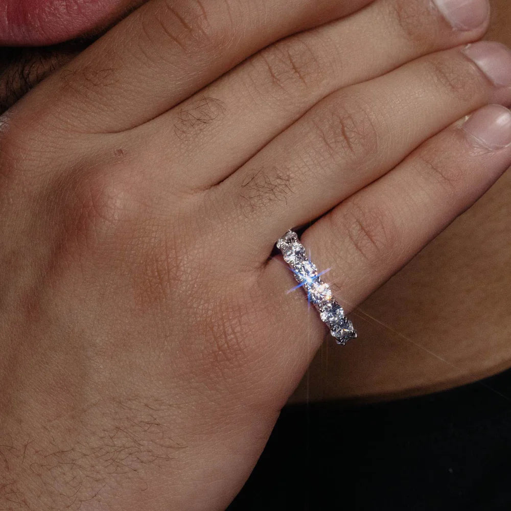"5MM Moissanite Eternity Band Ring – VVS D-Color Iced Out 925 Sterling Silver Wedding or Statement Ring"