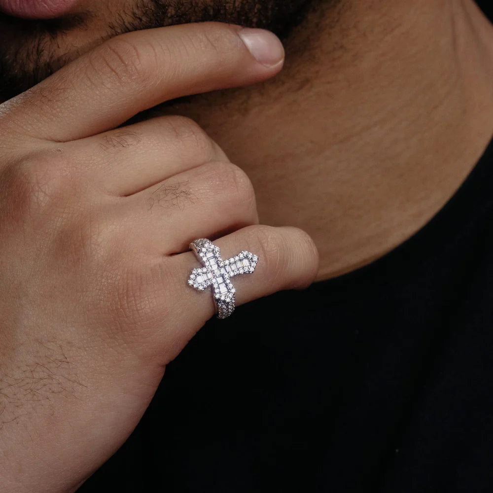 "Moissanite Gothic Cross Ring – VVS D-Color Iced Out 925 Sterling Silver Statement Ring for Men"