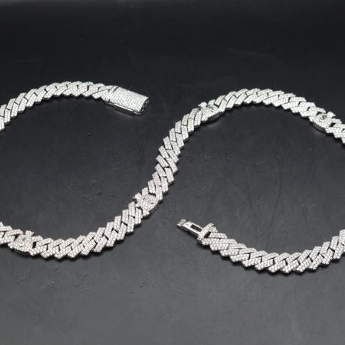 9mm Miami Cuban Link Prong Chain, Men/Women Chain, Iced Cuban Necklace with Money Bags, Available in 925 Sterling Silver/10k Solid Gold