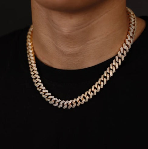 12mm Cuban Link Prong Chain, Men/Women Chain, Iced Out Cuban Necklace, Available in 925 Sterling Silver/10k Solid Gold