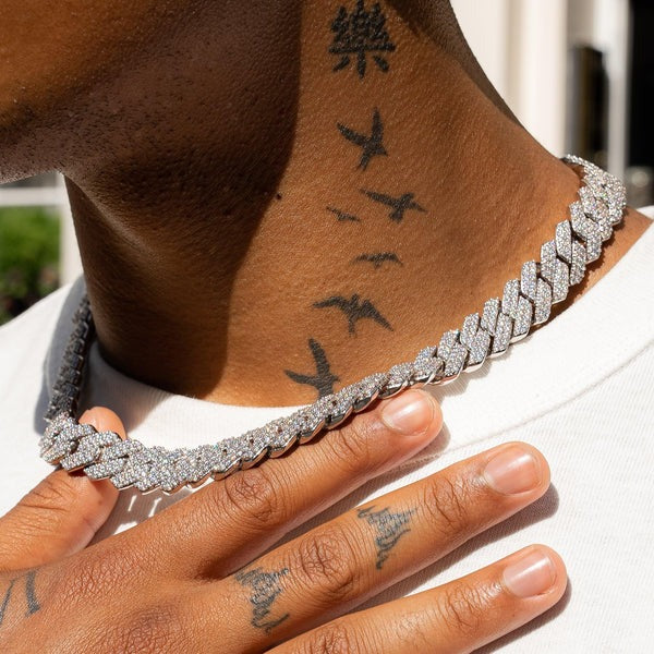 14mm Moissanite Cuban Chain - 925 Silver - D Colour - VVS1