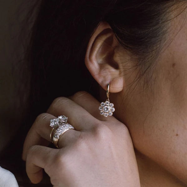 DIAMOND FLOWER DROP EARRINGS