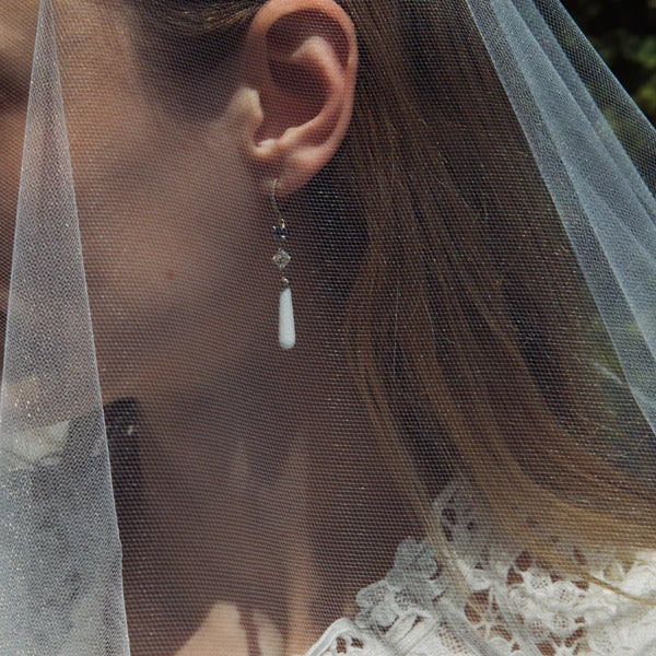 Sapphire, Diamond & Coral Drop Earrings