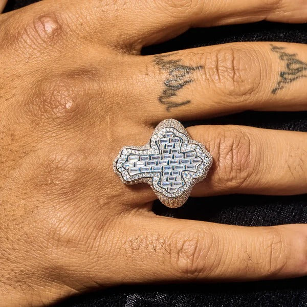 Moissanite Fleur Cross Ring - 925 Silver - D Colour - VVS1