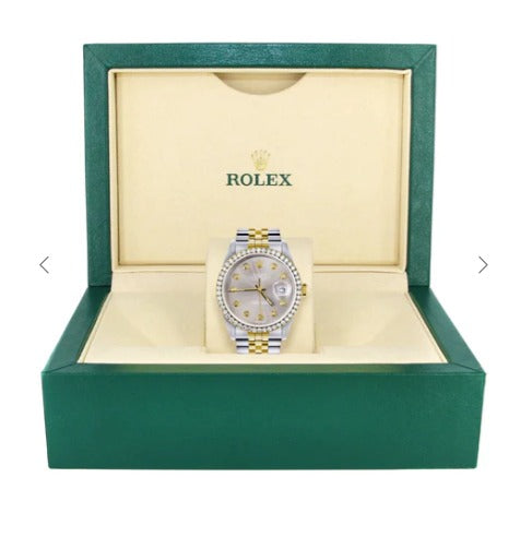 Diamond Rolex Mens Watch Datejust 16233 | 36Mm | Grey Dial | Jubilee Band