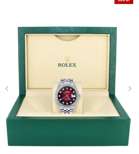 Rolex Datejust Watch | 16200 | 36MM | Red Dial | Jubilee Band | Stainless Steel