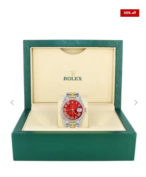 Gold & Steel Rolex Datejust Watch 16233 for Men | 36Mm | Diamond Red Roman Dial | Jubilee Band