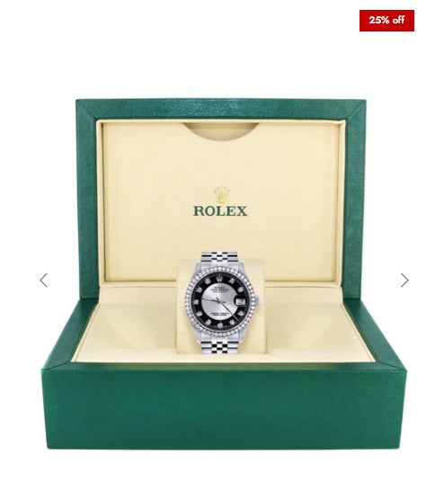 Diamond Mens Rolex Datejust Watch 16200 | 36MM | Tuxedo Diamond Dial | Jubilee Band