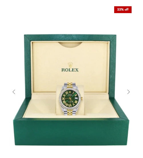 Gold & Steel Rolex Datejust Watch 16233 for Men | 36Mm | Green Roman Dial | Jubilee Band