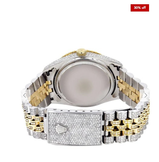 Iced Out Rolex Datejust 36 MM | Two Tone | 10 Carats of Diamonds | Black Roman Diamond Dial