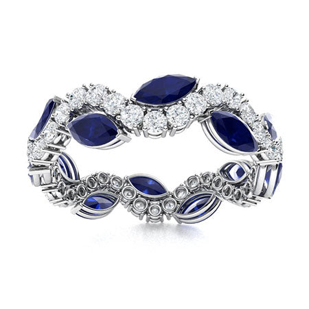 Marquise-Cut Natural AAAA Sapphire and Moissanite Wedding Ring for Women – Elegant 925 Sterling Silver or Gold Band with Diamond-Look Accents