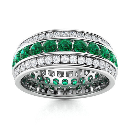 Natural AAAA Emerald and Moissanite Wedding Ring for Women – Elegant Diamond-Look Band in 925 Silver, Yellow Gold, Rose Gold, or White Gold