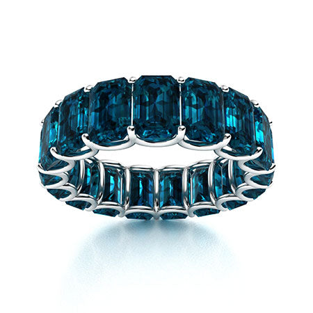 "Emerald-Cut London Blue Topaz and Moissanite Ring for Women – Elegant 925 Silver Wedding Band with Diamond-Look Stones"