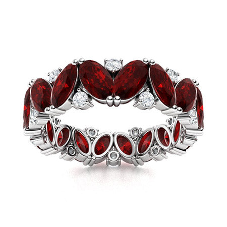 "Garnet and Moissanite Wedding Ring for Women – Elegant Diamond-Look Band in 925 Sterling Silver, Yellow Gold, Rose Gold, or White Gold