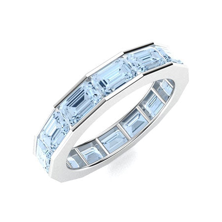 "Emerald-Cut Aquamarine and Moissanite Wedding Ring for Women – Natural AAAA Gemstone with Diamond-Look Accents in 925 Silver or Gold"