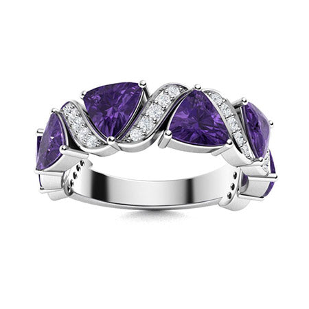 "Triangle-Cut Amethyst and Moissanite Wedding Ring for Women – Elegant 925 Sterling Silver or Gold Band with Diamond-Look Sparkle"