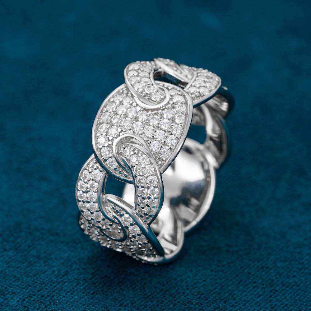 "Moissanite Mariner Link Ring – Iced Out VVS D-Color 925 Sterling Silver Nautical Chain Band for Men & Women"