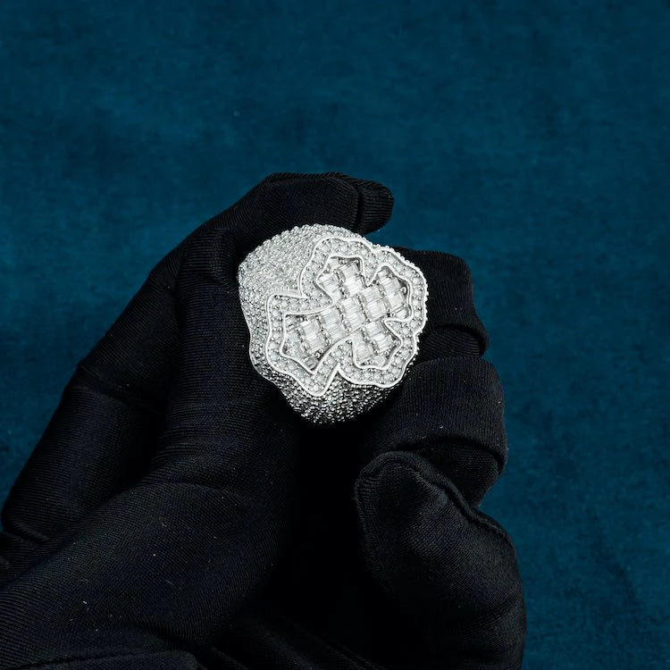 "Moissanite Cross Ring for Men – Iced Out VVS D-Color 925 Sterling Silver Religious Statement Jewelry"