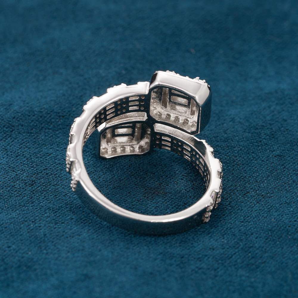 "Moissanite Split Shank Baguette Ring – Iced Out VVS D-Color 925 Sterling Silver Statement Jewelry"