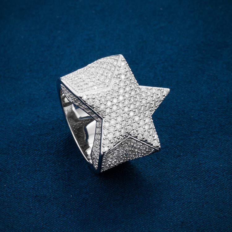 "Moissanite Star Ring for Men – Iced Out 925 Sterling Silver Statement Jewelry in Gold Finish"