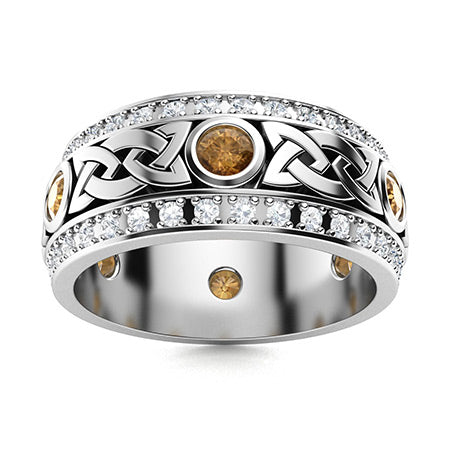 "Brown Diamond and Moissanite Wedding Ring for Women – Elegant 925 Silver or Gold Band with Diamond-Look Stones"