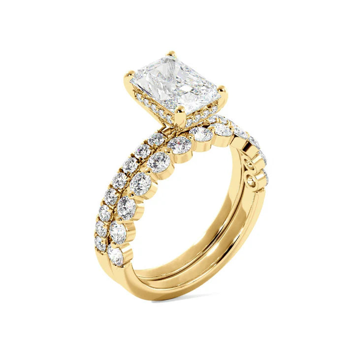 "Radiant Cut Moissanite Solitaire with Accent Ring Set – VVS D-Color 925 Sterling Silver Bridal Jewelry for Women"