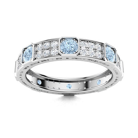 "Natural AAAA Aquamarine and Moissanite Wedding Ring for Women – Elegant Diamond-Look Band in 925 Sterling Silver or Gold Finish"