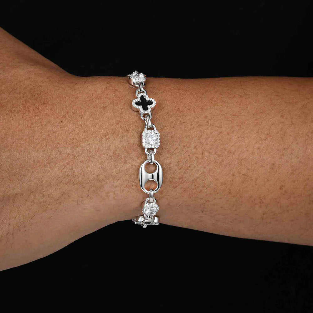 10mm Moissanite Gucci-Inspired Four-Leaf Clover Tennis Bracelet – VVS Diamond-Look Luxury Jewelry in 925 Silver, Yellow, Rose & White Gold Finishes
