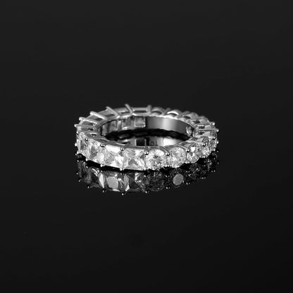 MW Lavish Shinny VVS Moissanite 925 Sterling Silver Half Princess & Half Round Eternity Ring MW_R1024