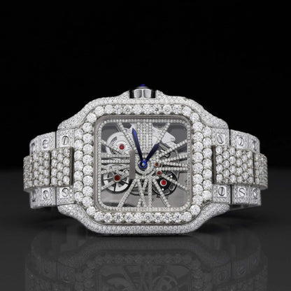 Iced Out Two-Tone 41MM VVS Moissanite Diamond Hip-Hop Skeleton Watch