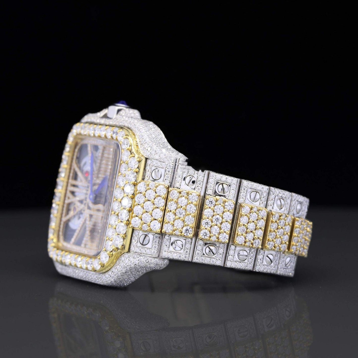 Iced Out Two-Tone 41MM VVS Moissanite Diamond Hip-Hop Skeleton Watch