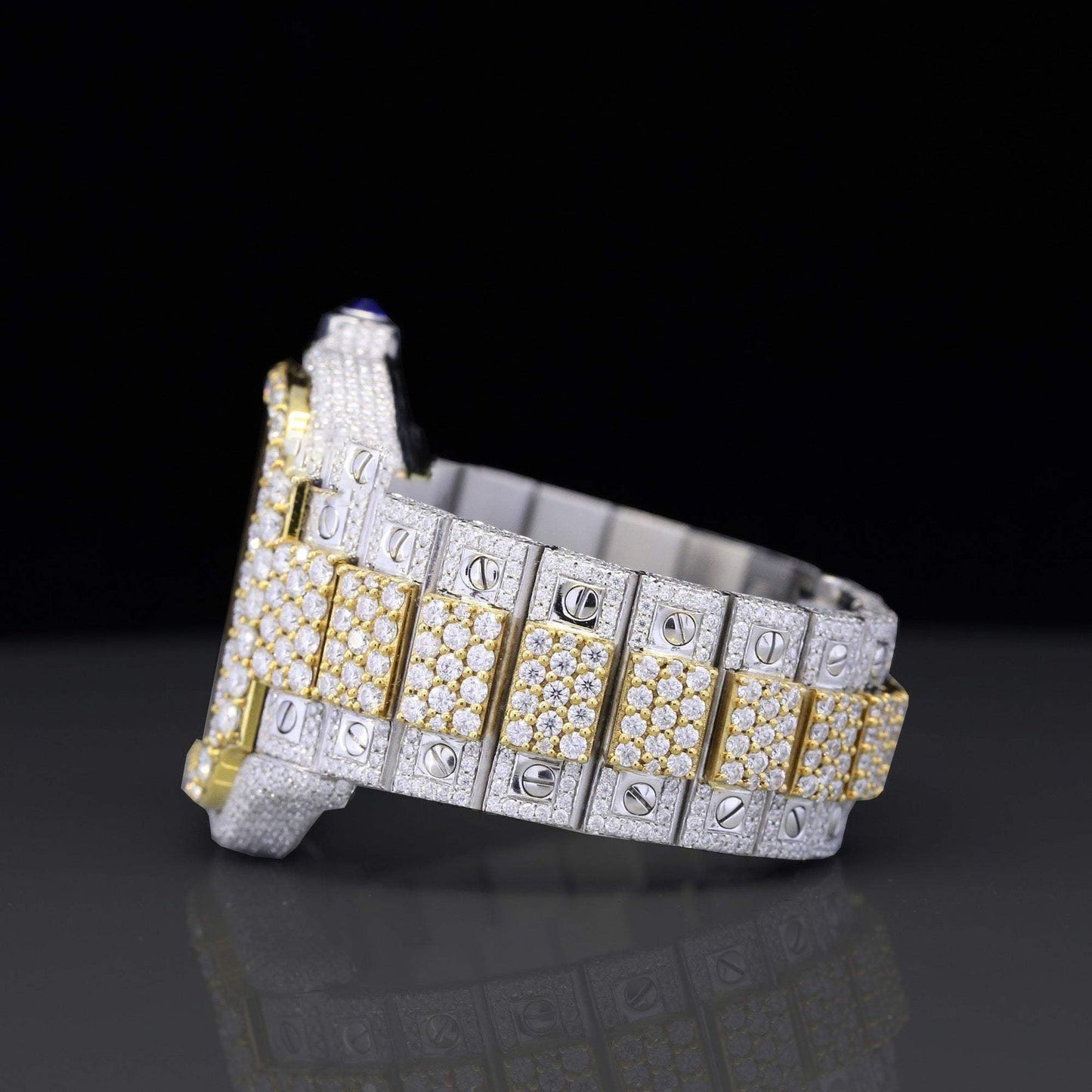Iced Out Two-Tone 41MM VVS Moissanite Diamond Hip-Hop Skeleton Watch