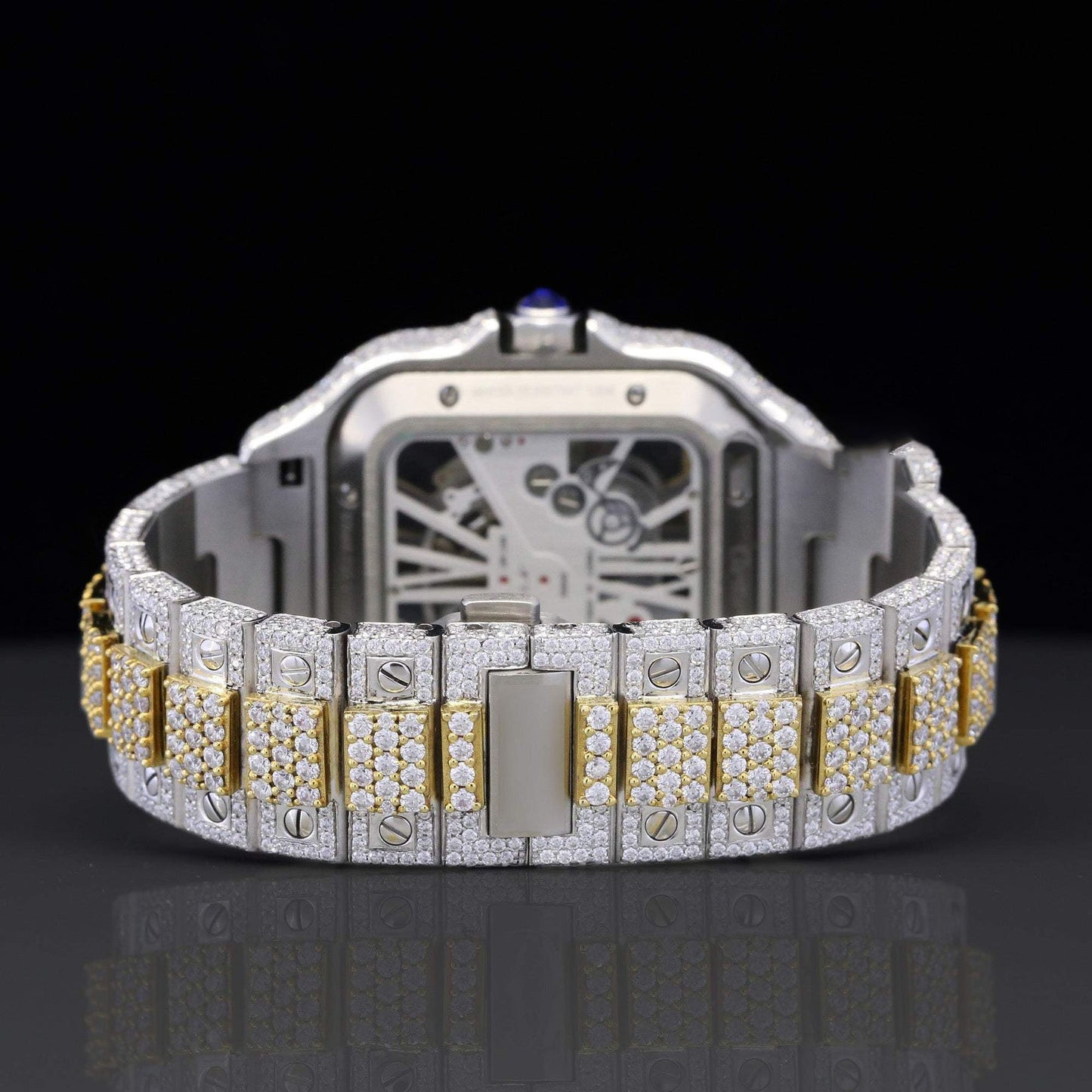 Iced Out Two-Tone 41MM VVS Moissanite Diamond Hip-Hop Skeleton Watch