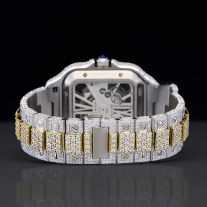 Iced Out Two-Tone 41MM VVS Moissanite Diamond Hip-Hop Skeleton Watch