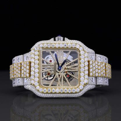 Iced Out Two-Tone 41MM VVS Moissanite Diamond Hip-Hop Skeleton Watch