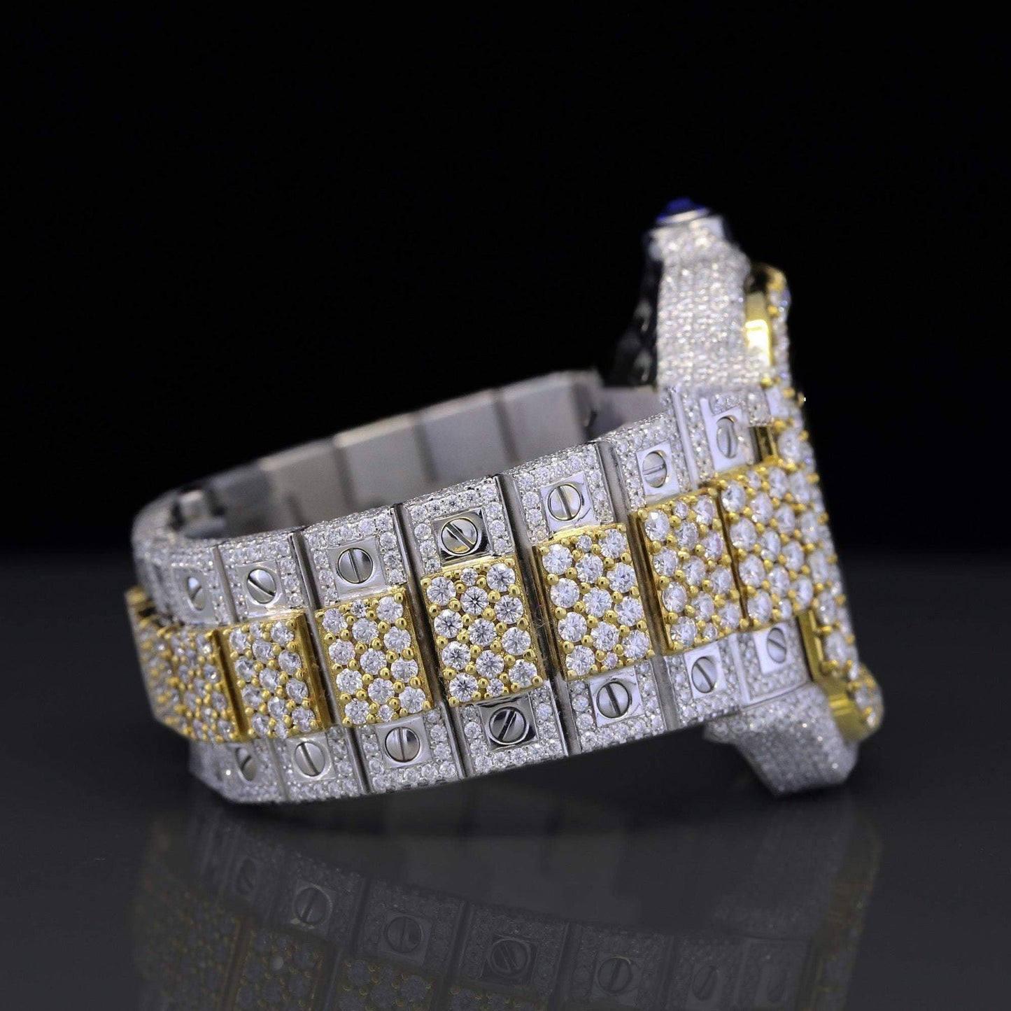 Iced Out Two-Tone 41MM VVS Moissanite Diamond Hip-Hop Skeleton Watch