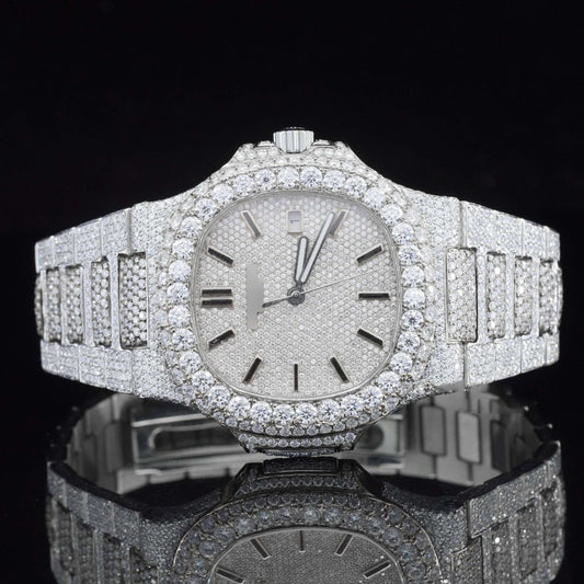 Fully Iced Out Moissanite Diamond Watch – Luxury Birthday Gift for Men – VVS Hip Hop Bling Bustdown Watch