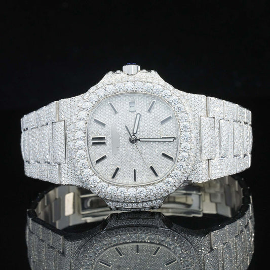 Iced Out Hip Hop Moissanite Diamond Watch for Men – Luxury Fully Bust down VVS Bling Watch – Stylish & Flashy Rapper Jewelry