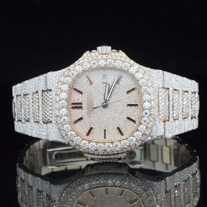 Iced Out Hip Hop Moissanite Diamond Watch for Men – Luxury Fully Bust down VVS Bling Watch – Stylish & Flashy Rapper Jewelry