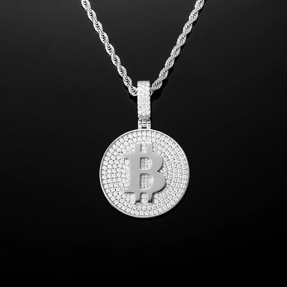 MW Beautiful VVS Moissanite 925 Sterling Silver Bitcoin Sign Pendant Hip Hop MW_P1033