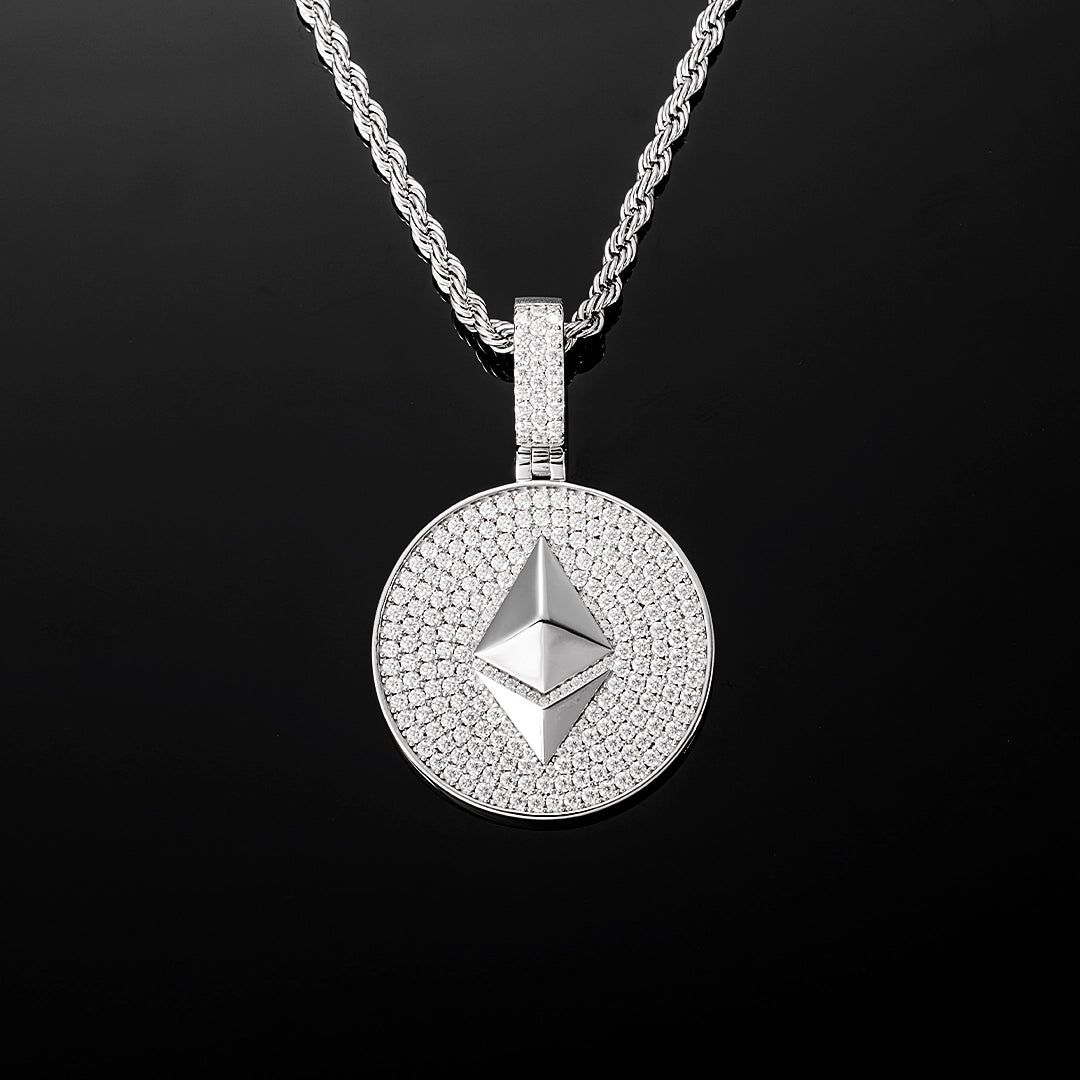 MW Unique VVS Moissanite 925 Sterling Silver Ethereum Pendant Hip Hop MW_P1032