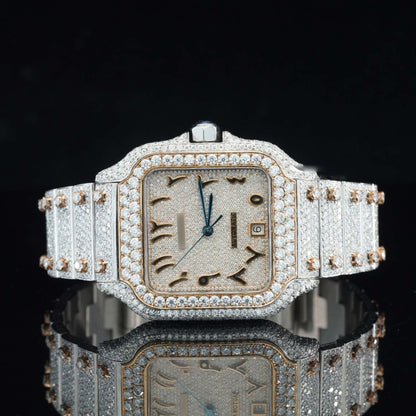 Men’s VVS Moissanite Watch | 42MM Luxury Bust Down | 16CT Iced Out Bling | 14K Rose Gold Hip Hop Diamond Watch