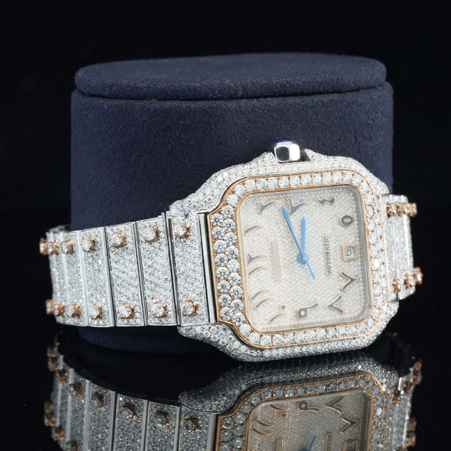 Men’s VVS Moissanite Watch | 42MM Luxury Bust Down | 16CT Iced Out Bling | 14K Rose Gold Hip Hop Diamond Watch