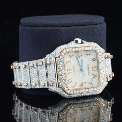 Men’s VVS Moissanite Watch | 42MM Luxury Bust Down | 16CT Iced Out Bling | 14K Rose Gold Hip Hop Diamond Watch