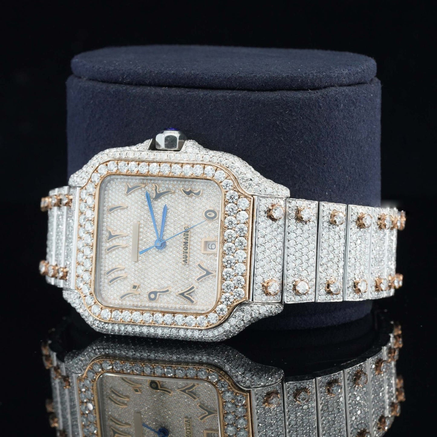 Men’s VVS Moissanite Watch | 42MM Luxury Bust Down | 16CT Iced Out Bling | 14K Rose Gold Hip Hop Diamond Watch