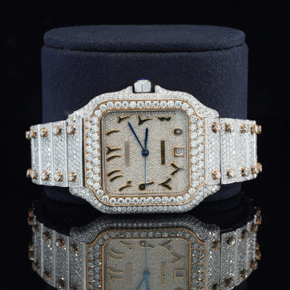 Men’s VVS Moissanite Watch | 42MM Luxury Bust Down | 16CT Iced Out Bling | 14K Rose Gold Hip Hop Diamond Watch