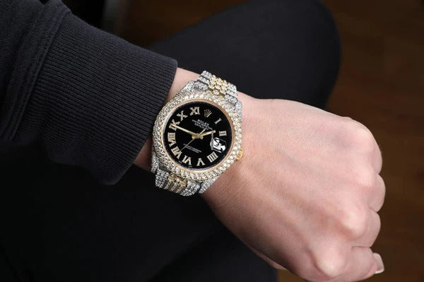 MW Fully Moissanite Round Roman Dial Automatic Watch  Iced Out VVS  Diamond Hip Hop Bust Down Watch Movement Watch Fully Iced out Watch MW_R1049