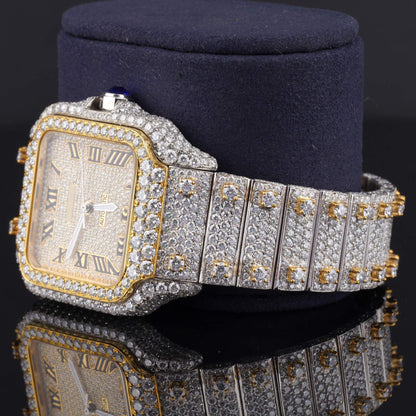 Automatic Roman Numeral Moissanite Watch – Luxury Iced Out VVS Bustdown Bling Watch with Automatic Movement for Men